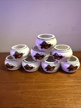 Apple Cherry Blossoms Ceramic Napkin Rings Set of 8 Spring Cades Cove New